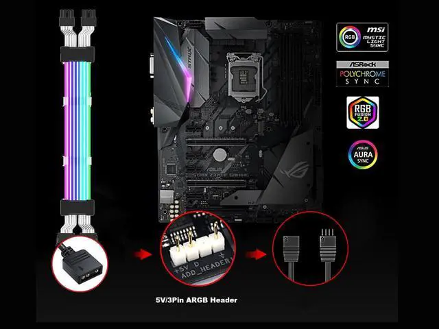 Alt view image 7 of 7 - EN-Labs Dual PCIe 8 Pins Addressable RGB Power Extension Cables -5V/3Pin ARGB Sync GPU 2x 8-Pin Internal Power Extension Cords - 1FT