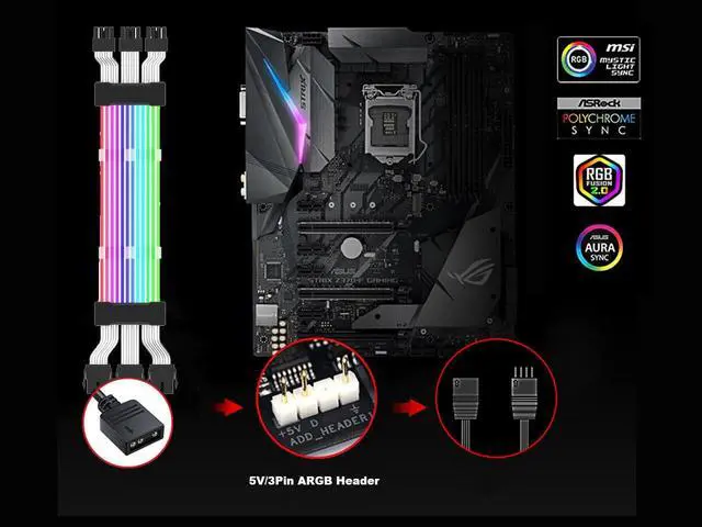 Alt view image 6 of 7 - EN-Labs ARGB 3x 8-Pin GPU Power Cable,PCIe 8 Pins 5V/3Pin Addressable RGB Power Extension Cables - ARGB Sync GPU Three 8Pin Internal Power Extension Cords -10.43 Inches