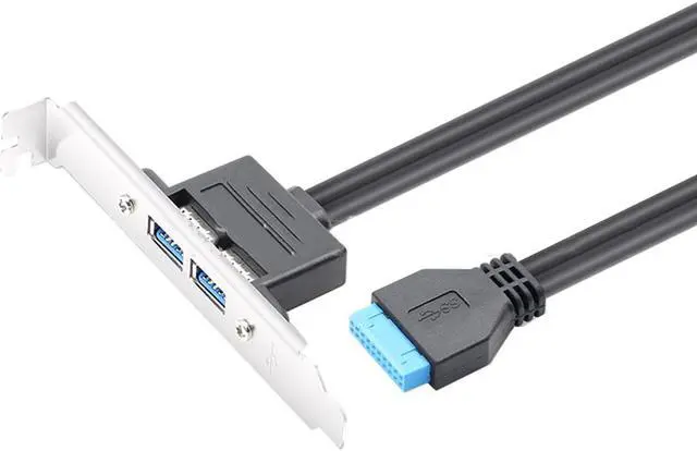 Alt view image 4 of 6 - Enlabs USB 3.0 Motherboard 20-Pin Header to 2x USB 3.0 A Female Adapter Cable w/ Full Profile PCI Slot Bracket ,2 Ports USB 3.0 Back Panel Expansion Bracket to 20Pin - Black,1.64ft