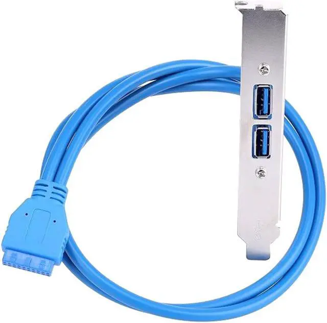 Alt view image 4 of 5 - Enlabs USB 3.0 Motherboard 20-Pin Header to 2x USB 3.0 A Female Adapter Cable w/ Full Profile PCI Slot Bracket ,2 Ports USB 3.0 Back Panel Expansion Bracket to 20Pin - Blue,1.64ft