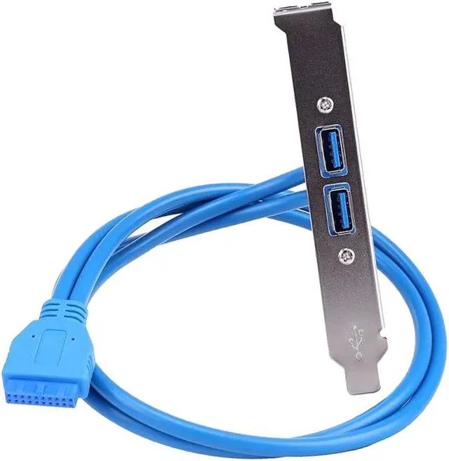 Alt view image 5 of 5 - Enlabs USB 3.0 Motherboard 20-Pin Header to 2x USB 3.0 A Female Adapter Cable w/ Full Profile PCI Slot Bracket ,2 Ports USB 3.0 Back Panel Expansion Bracket to 20Pin - Blue,1.64ft