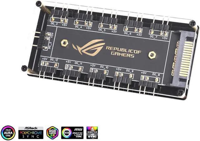 Alt view image 3 of 7 - EnLabs AURA SYNC 5V 3-pin RGB 10 Hub Splitter w/ PMMA Case, SATA Power 3pin ARGB Adapter Extension Cable for ASUS GIGABYTE MSI ASRock RGB LED Strip Lighting,Fans & Cooler- 1FT Extension Cable Included