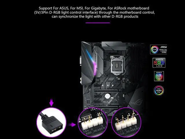 Alt view image 7 of 7 - EnLabs AURA SYNC 5V 3-pin RGB 10 Hub Splitter w/ PMMA Case, SATA Power 3pin ARGB Adapter Extension Cable for ASUS GIGABYTE MSI ASRock RGB LED Strip Lighting,Fans & Cooler- 1FT Extension Cable Included