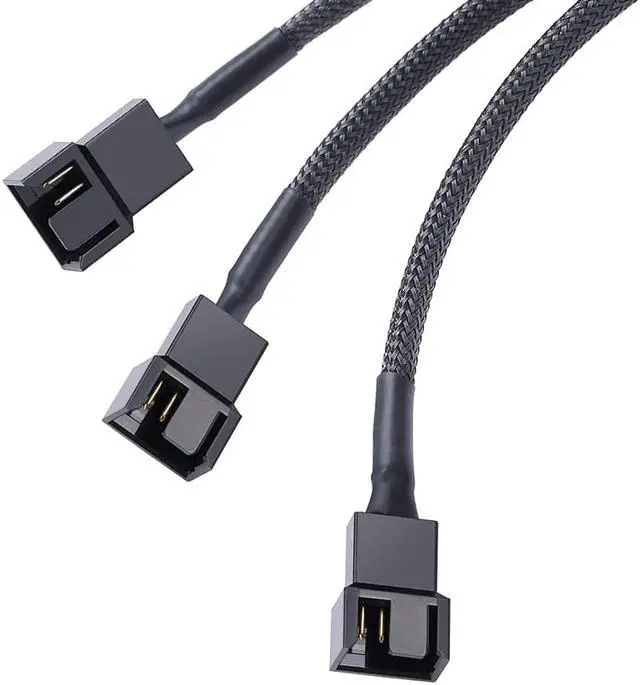 Alt view image 5 of 6 - Black Net Jacket Sleeved 10 inch PWM 4pin 1 to 3 4-pins Fan Splitter Hub Power Fan-out Adapter Cable,Motherboard PMW 4-pin header 1x3 Fan-Out Power Cable - 10"