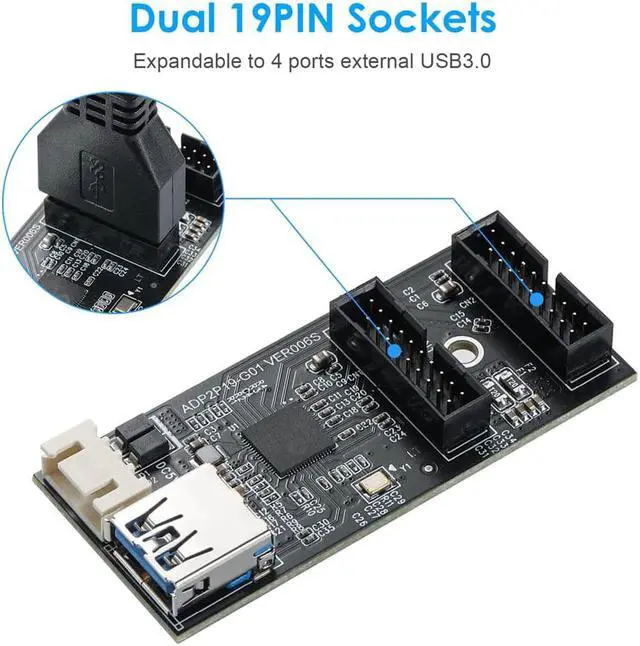 Alt view image 7 of 7 - Internal USB 3.0 Hub, Motherboard USB 19/20P to Dual Male Headers Extension Hub Splitter Adapter,Convert MB USB 3.2 Gen1 Male to 2 Ports - 1.3FT USB 19-pin Internal Cable