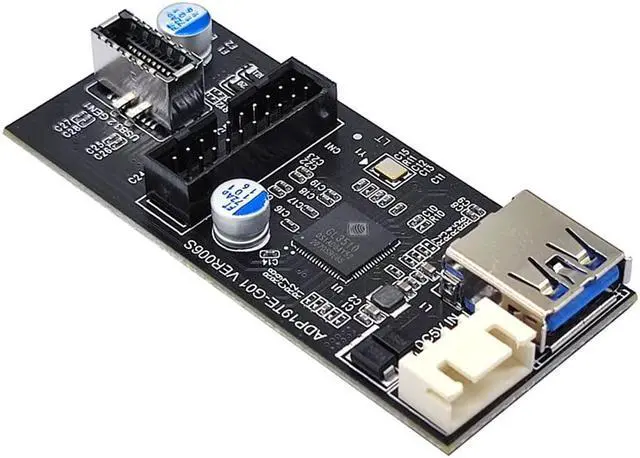 Alt view image 3 of 7 - Motherboard Internal USB 3.0 20Pin/19P Header to USB 3.2 Type-E A-Key and USB3 20 Pin Hub Splitter, Convert MB USB 19Pin Male to 2 Ports Expansion Card - 1.3FT USB 19-pin Internal Cable