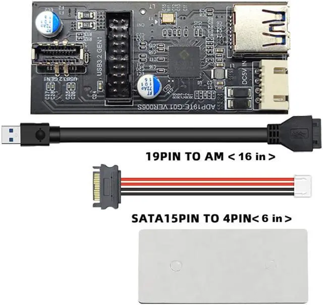 Alt view image 4 of 7 - Motherboard Internal USB 3.0 20Pin/19P Header to USB 3.2 Type-E A-Key and USB3 20 Pin Hub Splitter, Convert MB USB 19Pin Male to 2 Ports Expansion Card - 1.3FT USB 19-pin Internal Cable