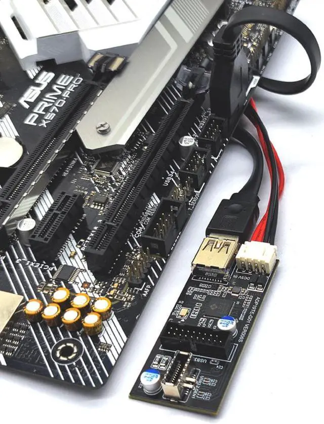 Alt view image 5 of 7 - Motherboard Internal USB 3.0 20Pin/19P Header to USB 3.2 Type-E A-Key and USB3 20 Pin Hub Splitter, Convert MB USB 19Pin Male to 2 Ports Expansion Card - 1.3FT USB 19-pin Internal Cable
