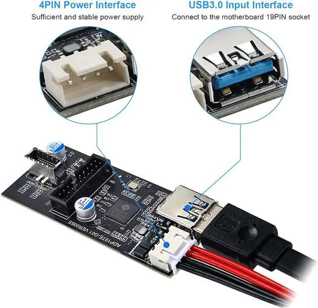 Alt view image 7 of 7 - Motherboard Internal USB 3.0 20Pin/19P Header to USB 3.2 Type-E A-Key and USB3 20 Pin Hub Splitter, Convert MB USB 19Pin Male to 2 Ports Expansion Card - 1.3FT USB 19-pin Internal Cable