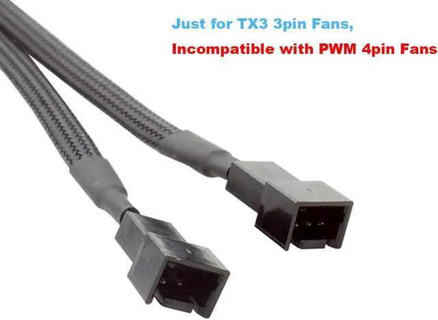 Alt view image 4 of 5 - 3 Pin Case Fan Splitter Power Cable 1 to 2 Motherboard CPU Cooler 3pin Splitter Adpater - Sleeved Braided Adapter Converter Cord - 10 inches