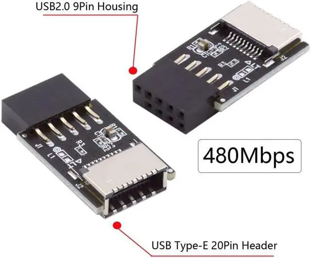 Alt view image 6 of 7 - Motherboard USB 2.0 9pin Header to USB 3.2 20Pin Type E Key-A Female Adapter Extension for USB-C Front Panel