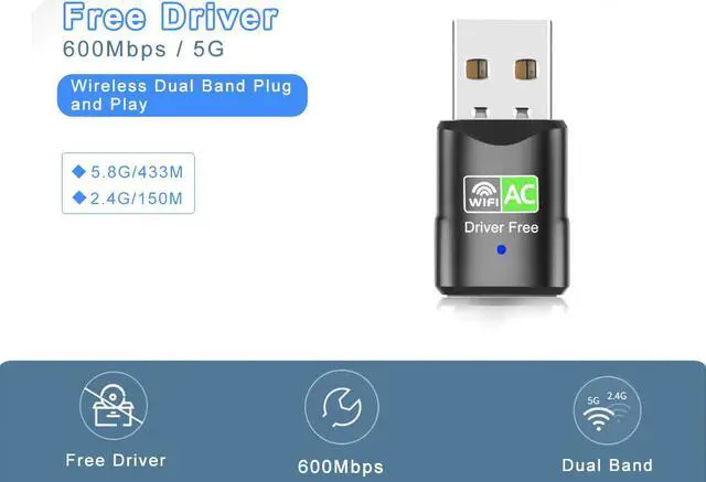 Alt view image 4 of 5 - USB WiFi Adapter, AC 600Mbps Dual Band 2.4/5Ghz Wireless USB WiFi Network Adapter 802.11ac Wireless for Laptop/Desktop/PC, Compatible with Windows XP / 7/8.x /10/11, Mac OS
