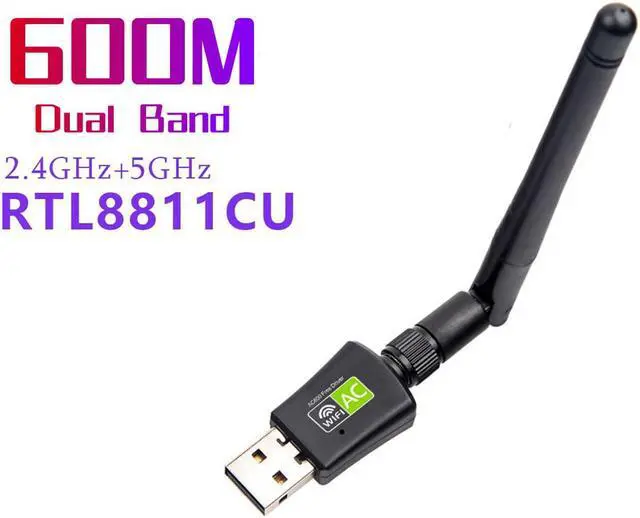 Alt view image 2 of 6 - AC 600Mbps USB Wireless Adapter, Dual Band 2.4/5Ghz USB WiFi Network Adapter with External Gain Antenna ,802.11ac Wireless for Laptop/Desktop/PC, Compatible with Windows XP / 7/8.x /10/11, Mac OS