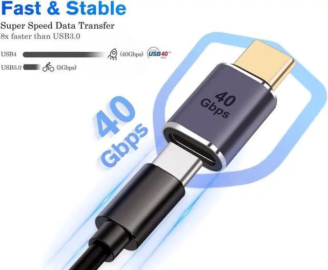 Alt view image 2 of 5 - USB 4.0 Type-C Male to Female Adapter (2 Pack), USB C 40Gbps Extender Connector Compatible with Thunderbolt 4/3 Support 40Gb/s Data Transfer, PD 100W Power Delivery and 8K@60Hz Video Pass Through