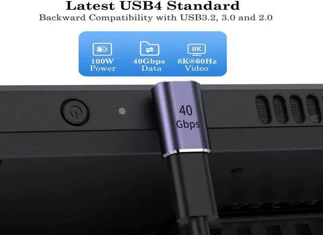 Alt view image 5 of 5 - USB 4.0 Type-C 90 Degree Adapter 40Gbps(2 Pack), USB C Male to Female UP Down Angle Connector Compatible Thunderbolt 4/3 Support 40Gb/s Data Transfer, PD 100W Charger & 8K@60Hz Video Pass Through
