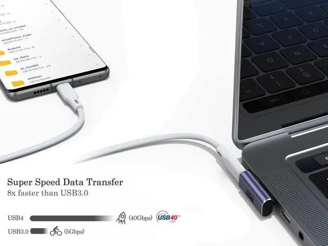 Alt view image 4 of 5 - USB 4.0 Type-C Side Angled Adapter 40Gbps(2 Pack), USB C Male to Female Left Right Angle Connector Compatible Thunderbolt 4/3 Support 40Gb/s Data Transfer, PD 100W Charger & 8K@60Hz Video Pass Through