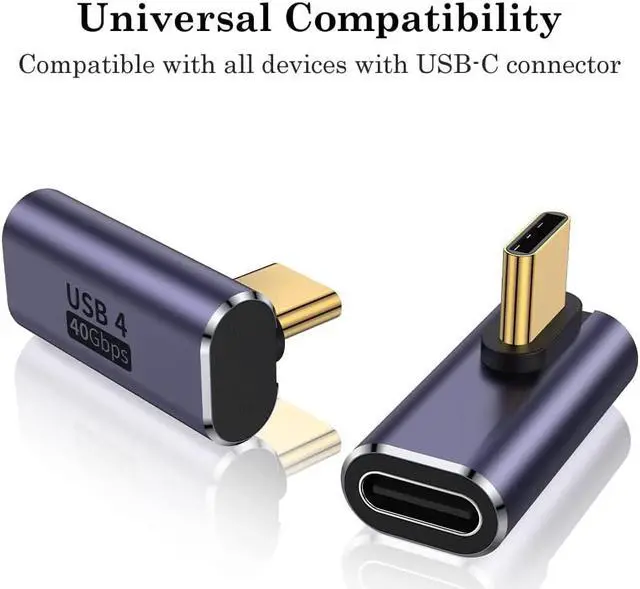 Alt view image 2 of 5 - USB 4.0 Type-C Side Angled Adapter 40Gbps(2 Pack), USB C Male to Female Left Right Angle Connector Compatible Thunderbolt 4/3 Support 40Gb/s Data Transfer, PD 100W Charger & 8K@60Hz Video Pass Through