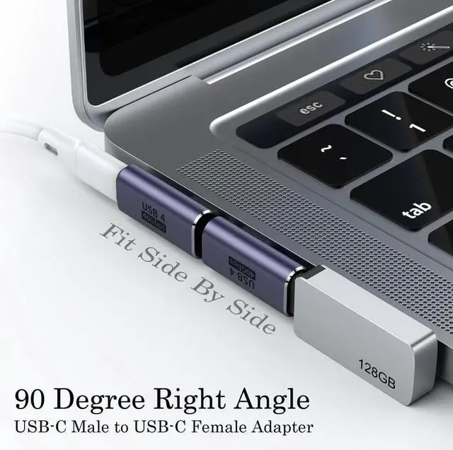 Alt view image 5 of 5 - USB 4.0 Type-C Side Angled Adapter 40Gbps(2 Pack), USB C Male to Female Left Right Angle Connector Compatible Thunderbolt 4/3 Support 40Gb/s Data Transfer, PD 100W Charger & 8K@60Hz Video Pass Through