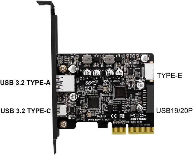 Alt view image 3 of 7 - USB C 10Gbps PCIe 3.0 Card,PCI Express x4 to USB 3.2 Type-C and Type-A 10Gb/s with Type-E A Key & USB 3.0 20Pin Motherboard Header Expansion Card for Front Panel w/ Full-Profile & Low-Profile Bracket
