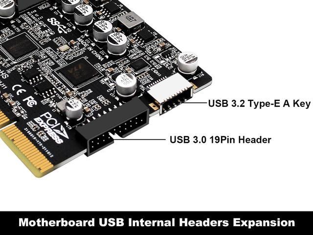 Alt view image 6 of 7 - USB C 10Gbps PCIe 3.0 Card,PCI Express x4 to USB 3.2 Type-C and Type-A 10Gb/s with Type-E A Key & USB 3.0 20Pin Motherboard Header Expansion Card for Front Panel w/ Full-Profile & Low-Profile Bracket