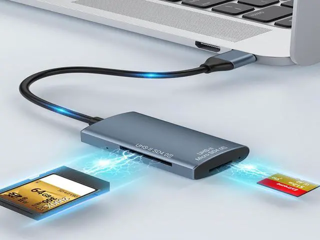 Alt view image 4 of 6 - USB-C SD 4.0 UHS-2 Card Reader,2-in-1 UHS2 SD / TF Memory Slot Card Reader, for SDXC, SDHC, SD, MMC, RS-MMC, Micro SDXC, Micro SD, Micro SDHC Card, UHS-II, and UHS-I Cards,OTG Supports for Cellphone