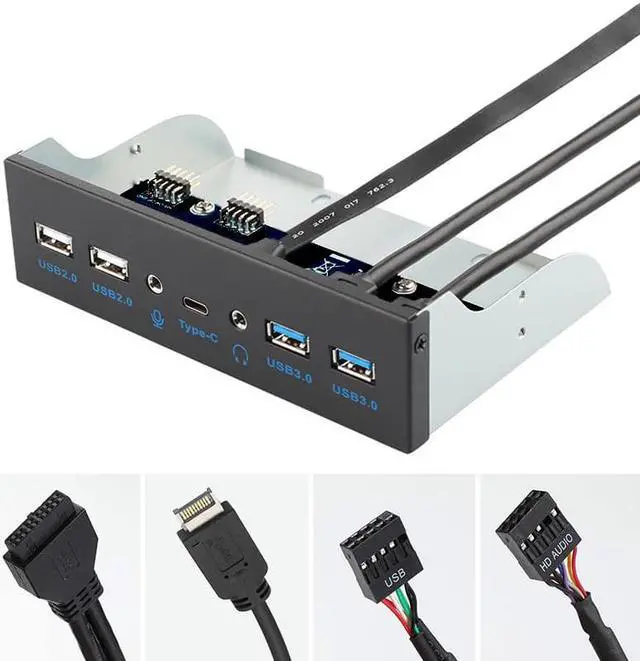 Alt view image 4 of 7 - 5.25 Inch Front Panel 7 Ports USB Hub w/ HD Audio & Microphone, USB 3.2 Gen 2(10Gbps) Type-C,2 x USB 3.0 & 2 x USB 2.0 ,3.5mm Audio & Mic ,USB Motherboard Header to PC Case Expansion Adapter