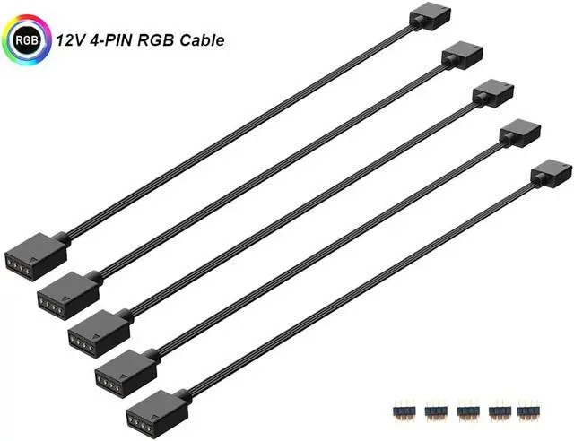 Alt view image 2 of 6 - EnLabs 12V 4pin RGB Female to Female Flat Cable,4 Pin Extension Connector Cord Wire for PC RGB Fan Cooler & LED Light Strips-1.64FT - 5 Pack