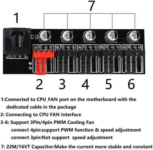 Alt view image 2 of 6 - EnLabs PRPWMHUB5 5 Ports PWM 4 Pin Fan Splitter Hub, Motherboard 4-Pin Fan Splitter Cable Adapter for 5 Channel 3Pin /4Pin CPU Cooer, Case Fans - 1.3 Feet PWM Extension Cable Include