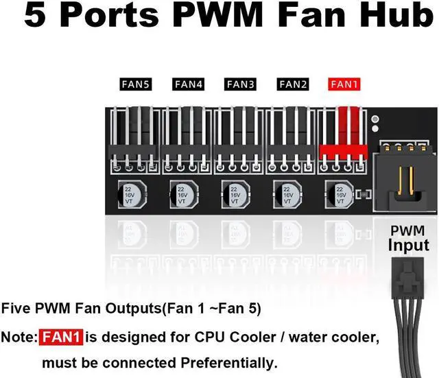 Alt view image 2 of 7 - EnLabs PWMHUB5 5 Ports 4Pin PWM Fan Splitter Hub Cable,Motherboard 4 pin to 5 way Fan Power Cable for 12V Computer Fans