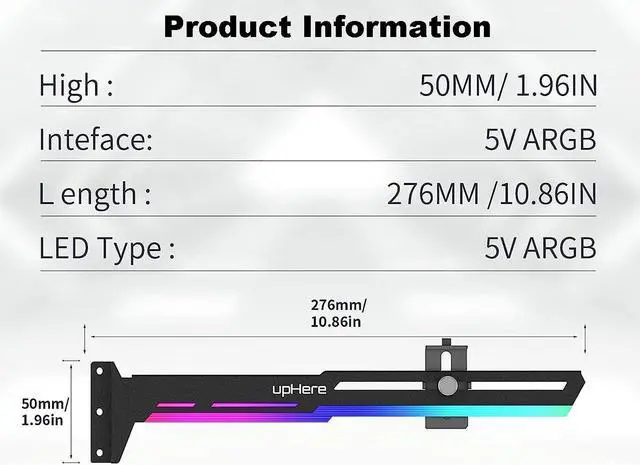 Alt view image 6 of 7 - GPU Holder 5V 3PIN Addressable RGB Graphics Card GPU Brace Support Video Card Sag Holster Bracket, Built-in ARGB Strip, Length and Height Adjustable, Mounting by 3 PCI Slot