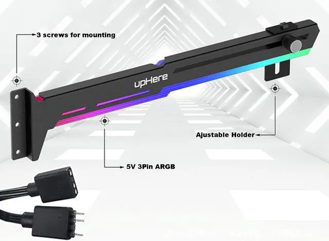 Alt view image 4 of 7 - GPU Holder 5V 3PIN Addressable RGB Graphics Card GPU Brace Support Video Card Sag Holster Bracket, Built-in ARGB Strip, Length and Height Adjustable, Mounting by 3 PCI Slot