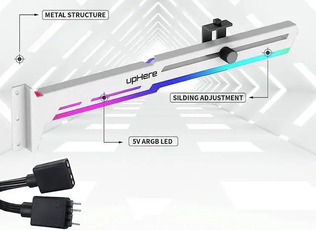 Alt view image 3 of 7 - Graphics Card Anti-Sag Holder Bracket ,5V 3Pin Addressable GPU Video Card Brace Built-in 5V ARGB Strip Supports Aura Sync ,Length and Height Adjustable, Mounting by 3 PCI Slot- White