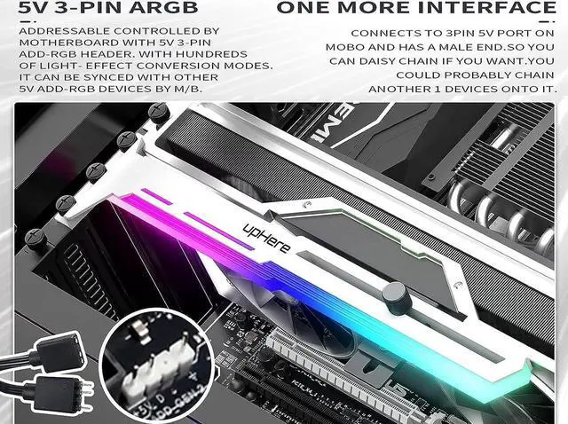 Alt view image 5 of 7 - Graphics Card Anti-Sag Holder Bracket ,5V 3Pin Addressable GPU Video Card Brace Built-in 5V ARGB Strip Supports Aura Sync ,Length and Height Adjustable, Mounting by 3 PCI Slot- White
