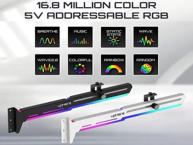 Alt view image 7 of 7 - Graphics Card Anti-Sag Holder Bracket ,5V 3Pin Addressable GPU Video Card Brace Built-in 5V ARGB Strip Supports Aura Sync ,Length and Height Adjustable, Mounting by 3 PCI Slot- White
