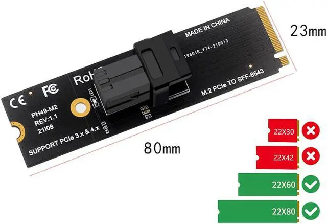 Alt view image 4 of 7 - EN-Labs M-Key NVMe M.2  to SFF-8643 Adapter Expansion Card, SFF8643 to NVMe PCIe 4.0 Card for U.2 (SFF-8639) NVMe SSD - Support Intel 750 SSD