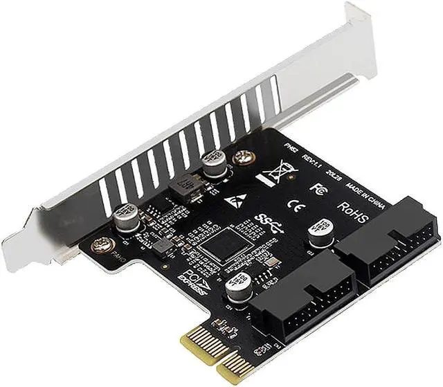 Alt view image 2 of 7 - PCI-E 1X to 2 Ports Internal USB 3.0 19Pin 20Pin Header for Front Panel,USB 3.0 5Gbps to PCIe Expansion Card Adapter with High & Low Profile Bracket for Desktop Computer Motherboard