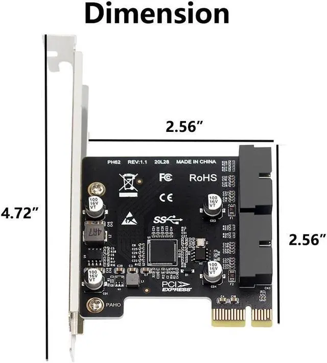 Alt view image 7 of 7 - PCI-E 1X to 2 Ports Internal USB 3.0 19Pin 20Pin Header for Front Panel,USB 3.0 5Gbps to PCIe Expansion Card Adapter with High & Low Profile Bracket for Desktop Computer Motherboard