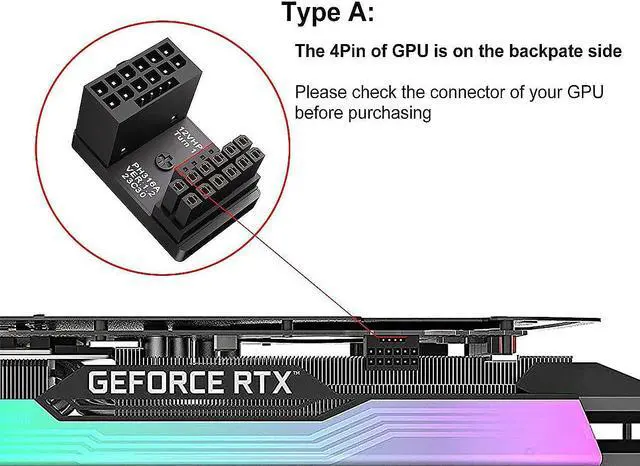 Alt view image 5 of 7 - 12VHPWR 180 Degree Angled Power Adapter,Aluminum ATX 3.0 16 Pin PCIe 5.0 GPU 600W Power Connector Power Connector Male to Female for 12+4pin RTX 3090Ti 4070Ti 4080 4090 Graphic Card GPU (Type A)