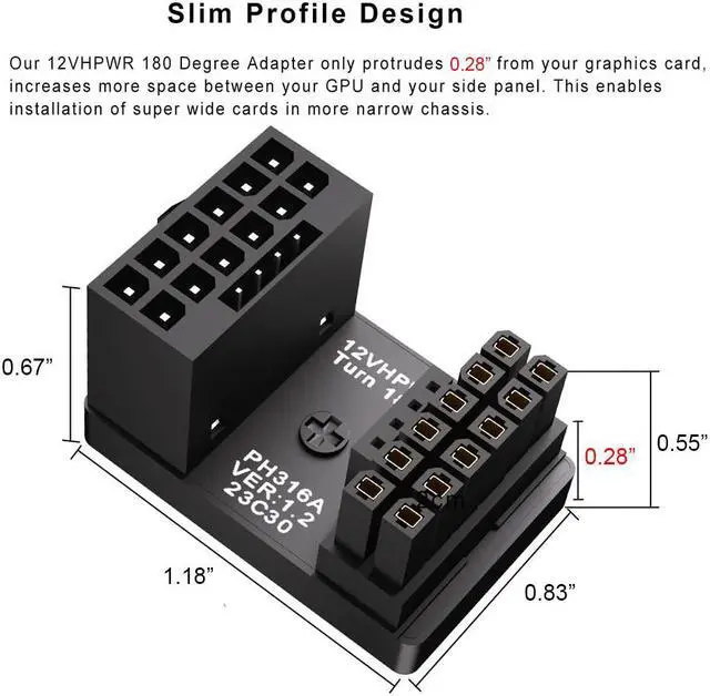 Alt view image 7 of 7 - 12VHPWR 180 Degree Angled Power Adapter,Aluminum ATX 3.0 16 Pin PCIe 5.0 GPU 600W Power Connector Power Connector Male to Female for 12+4pin RTX 3090Ti 4070Ti 4080 4090 Graphic Card GPU (Type A)