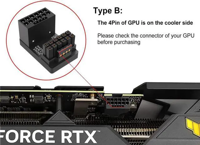 Alt view image 5 of 7 - 12VHPWR 180 Degree Angled Power Adapter,Aluminum ATX 3.0 16 Pin PCIe 5.0 GPU 600W Power Connector Power Connector Male to Female for 12+4pin RTX 3090Ti 4070Ti 4080 4090 Graphic Card GPU (Type B)