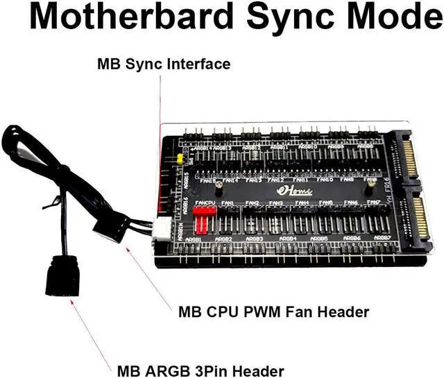 Alt view image 5 of 7 - 12V 4Pin PWM Hub & 5V 3Pin ARGB Controller with SATA 15Pin Power 2-in-1 16 Way Sync CPU Cooling Fan Addressable RGB Lighting PCB Splitter for Extended Motherboard Interface & LED Strip -Black