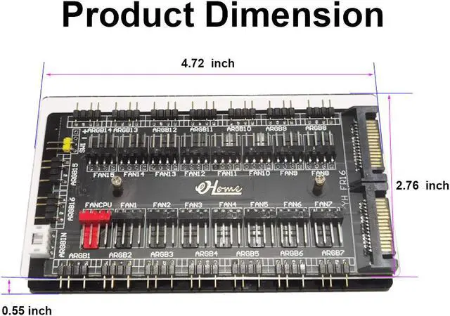 Alt view image 7 of 7 - 12V 4Pin PWM Hub & 5V 3Pin ARGB Controller with SATA 15Pin Power 2-in-1 16 Way Sync CPU Cooling Fan Addressable RGB Lighting PCB Splitter for Extended Motherboard Interface & LED Strip -Black