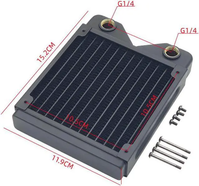 Alt view image 6 of 6 - 120mm Water Cooling Radiator, 12 Tubes Copper Water Cooler for Computer CPU Heat Sink - Liquid Heat Exchanger Dual G1/4 Thread, 1.06 inch Thickness, Black