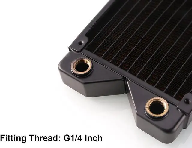 Alt view image 4 of 6 - 120mm Water Cooling Radiator, 12 Tubes Copper Water Cooler for Computer CPU Heat Sink - Liquid Heat Exchanger Dual G1/4 Thread, 1.06 inch Thickness, Black