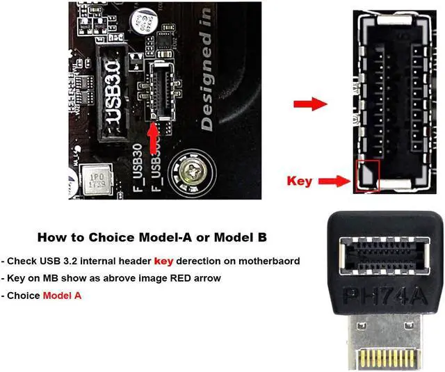 Alt view image 6 of 7 - USB 3.2 Internal Header Adapter, Motherboard Type-E 90 Degree Angled Male to Female Connector for USB-C 10G 20G Port Front Panel Rear Bracket Cable-Model-A