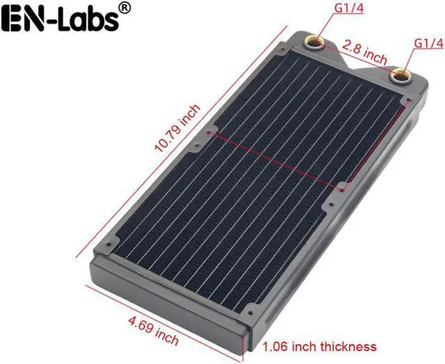Alt view image 2 of 6 - 240mm Water Cooling Radiator, 12 Tubes Copper Water Cooler for Computer CPU Heat Sink - Liquid Heat Exchanger Dual G1/4 Thread, 1.06 inch Thickness, Black