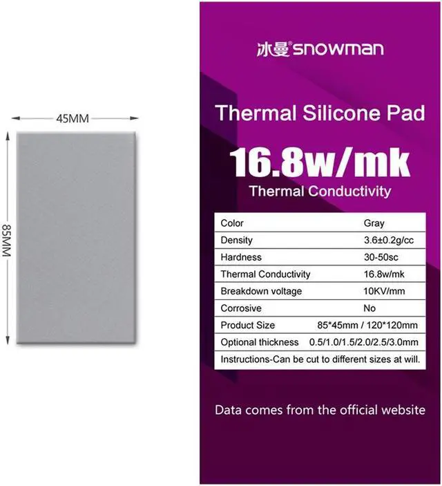 Alt view image 2 of 6 - High Performance 16.8 W/mK Thermal Pad , 85x45x2.0mm, Non Conductive Silicone Thermal Pads for Laptop Heatsink/GPU/CPU/LED Cooler