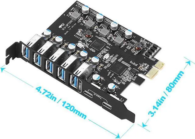 Alt view image 4 of 6 - PCI-E to USB 3.0 7-Ports(2X USB-C - 5X USB-A) Expansion Card,PCI Express x1 to USB Type-C 5Gbps Add On Card Hub Converter for Desktop w/ Full-Profile Slot Cover,Support Windows10/8,MAC OS 10.8.2 Above