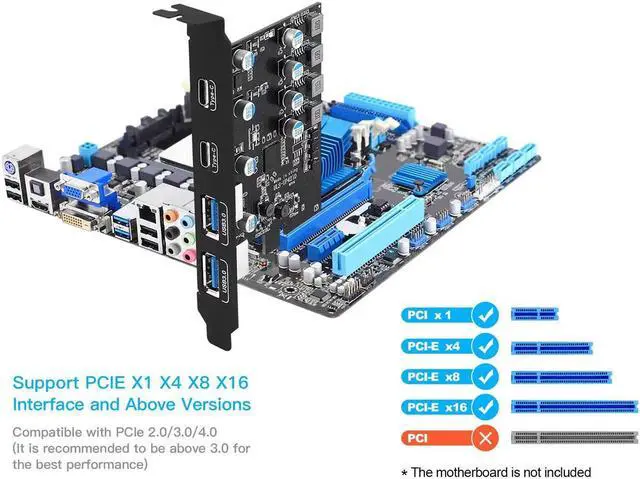 Alt view image 4 of 7 - PCIe to 4 Port USB 3.0 (2X Type-C - 2X USB-A) Expansion Card,PCI Express X1 to USB 3.2 Gen1 5Gbps Hub Add on Card,Support Windows 10/8/7/XP and MAC OS 10.8.2 Above