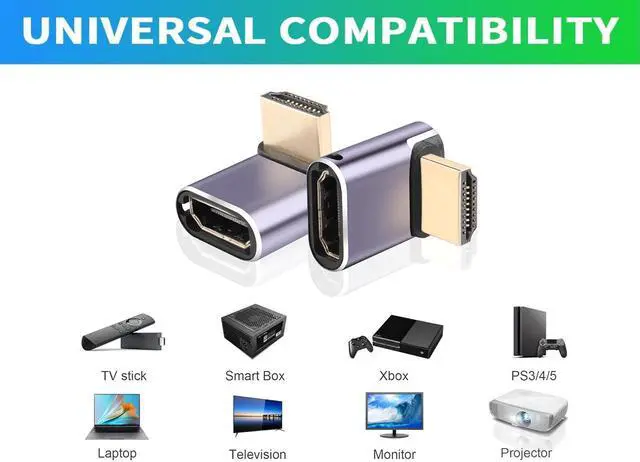 Alt view image 4 of 7 - 8K HDTV 90 Degree Adapter (2 Pack), Up&Down Angle HDMI-compatible Connector, UHD 48Gbps Male to Female Extender Support 8K@60Hz 4K@120Hz for Laptop,DVD,UHD TV, Monitors,PS